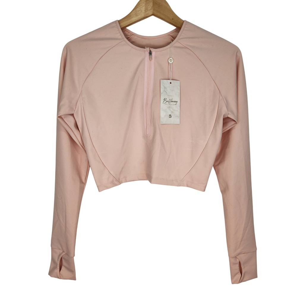 Buffbunny Collection NWT Seven Seas Pink Quarter Zip Cropped Long Sleeve Top M